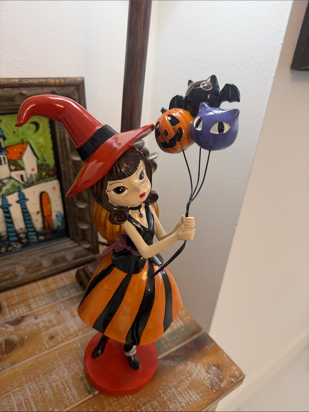 Bella Lux Halloween Witch Figurine with Orange and Black Dress